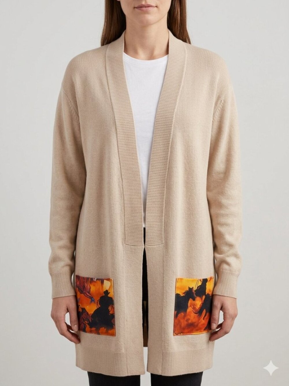 sweater Cardigan with Horse Print